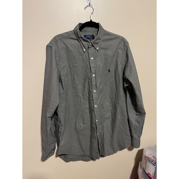 Polo Ralph Lauren Shirt Mens Long Sleeve Pony Button Front Gray Classic Fit Sz L - Picture 1 of 6